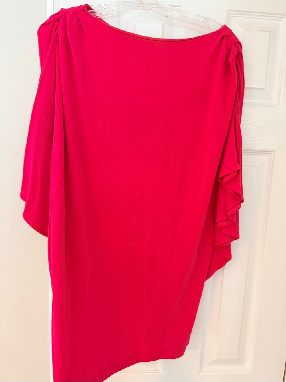 Women's Hot Pink Asymmetric Ruffle Sleeve top